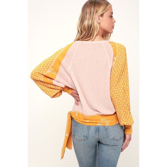 Free People Auxton Floral Thermal Wrap Top in Light Pink and Mustard Size Medium - Picture 2 of 8